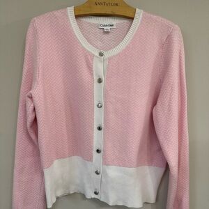 Calvin Klein Pink Herringbone Knit Cardigan - Women’s Medium